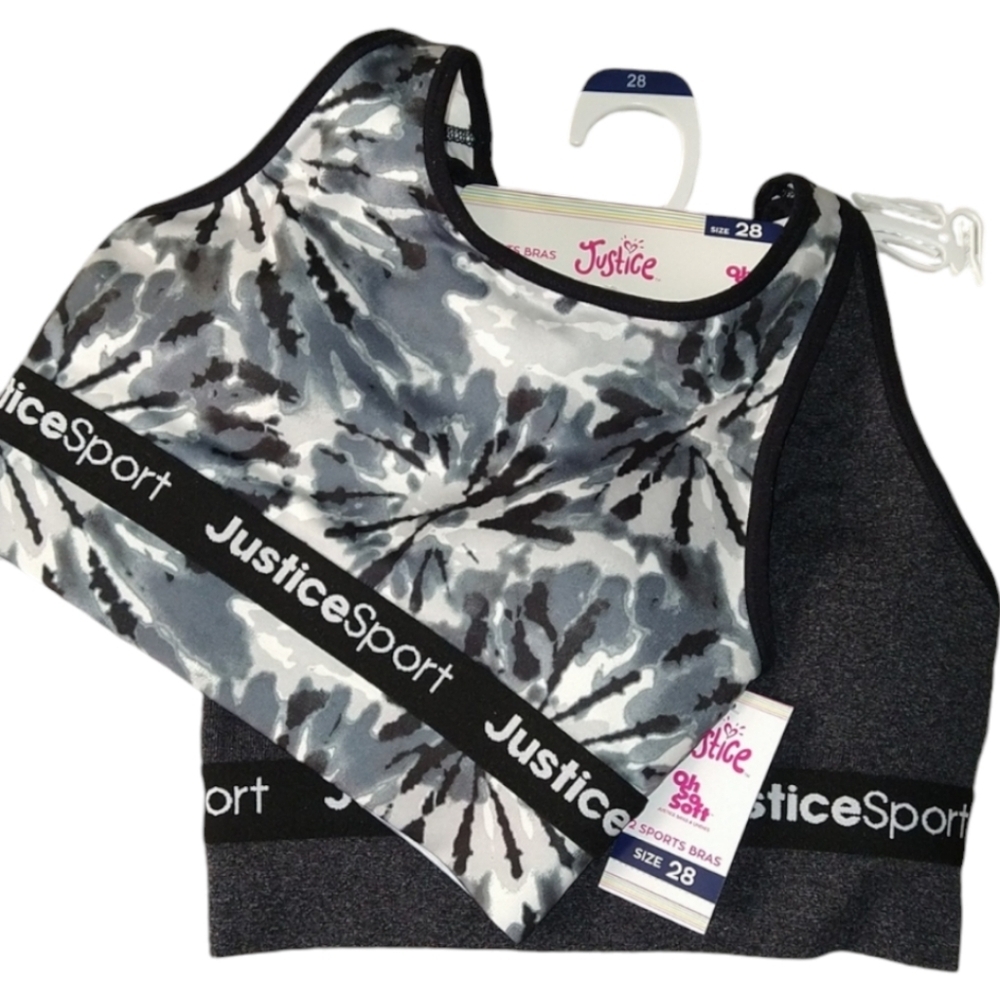2/$20 2pc Justice Sports Bras Black And Gray Tie-Dye Gray